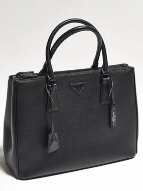 Prada Black Saffiano Structured lights out Top-Handle Bag w/ authenticity cards